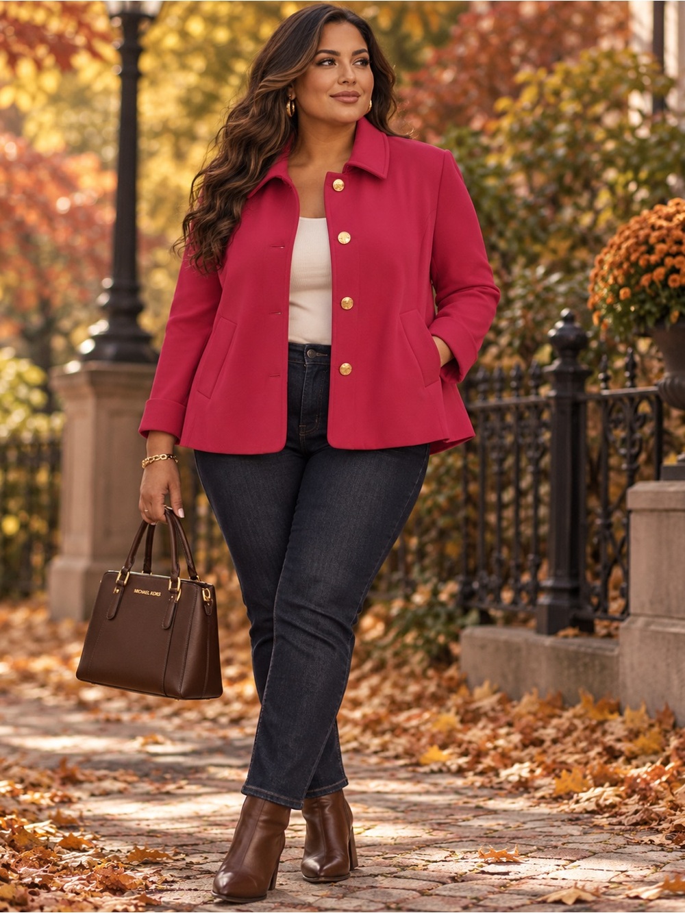 Calvin Klein Hot Pink Cropped Flared Blazer Jacket Gold Buttons | Quiet Luxury